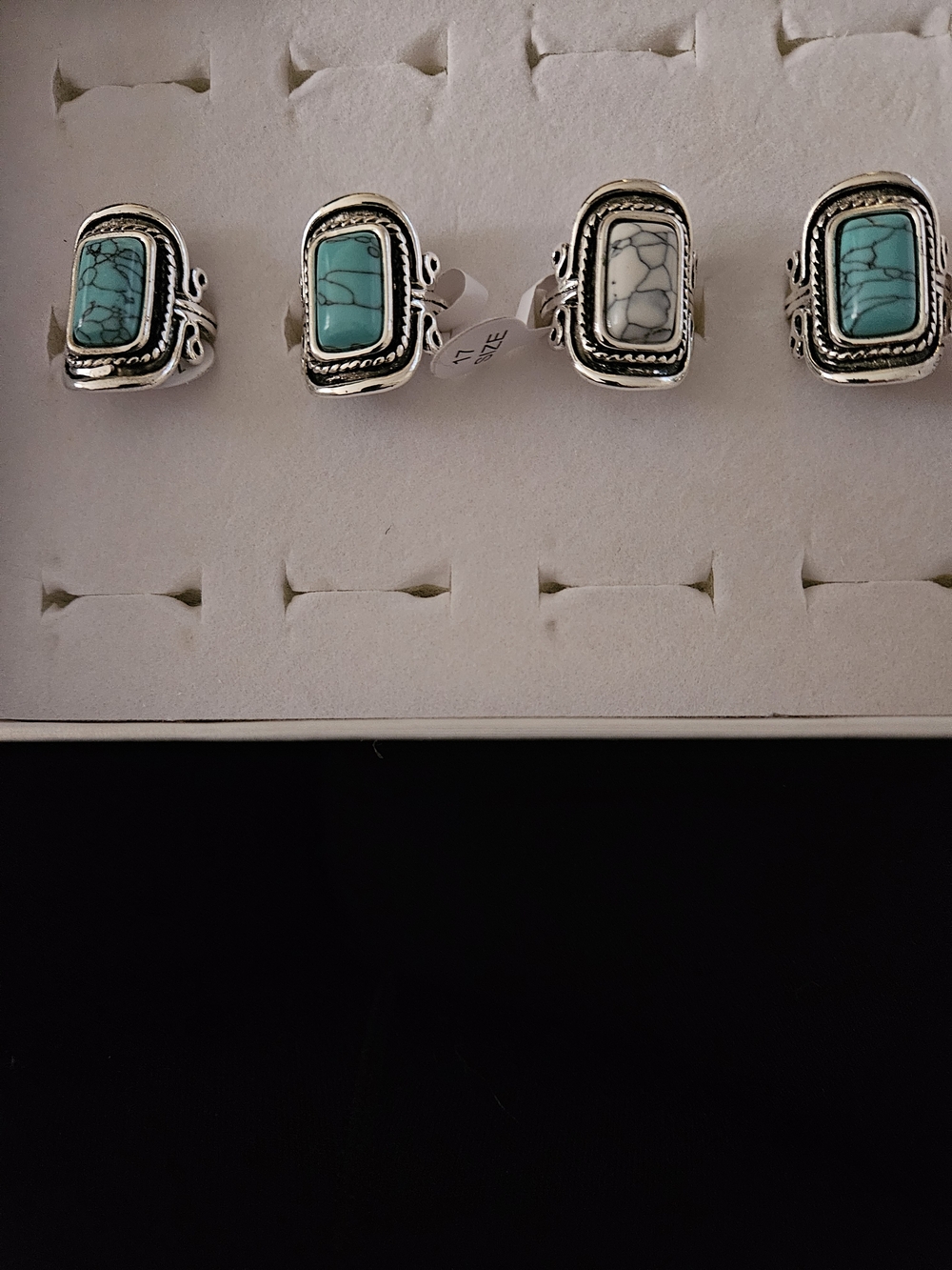Rectangular Turquoise Stone Silver-Style Women's Ring